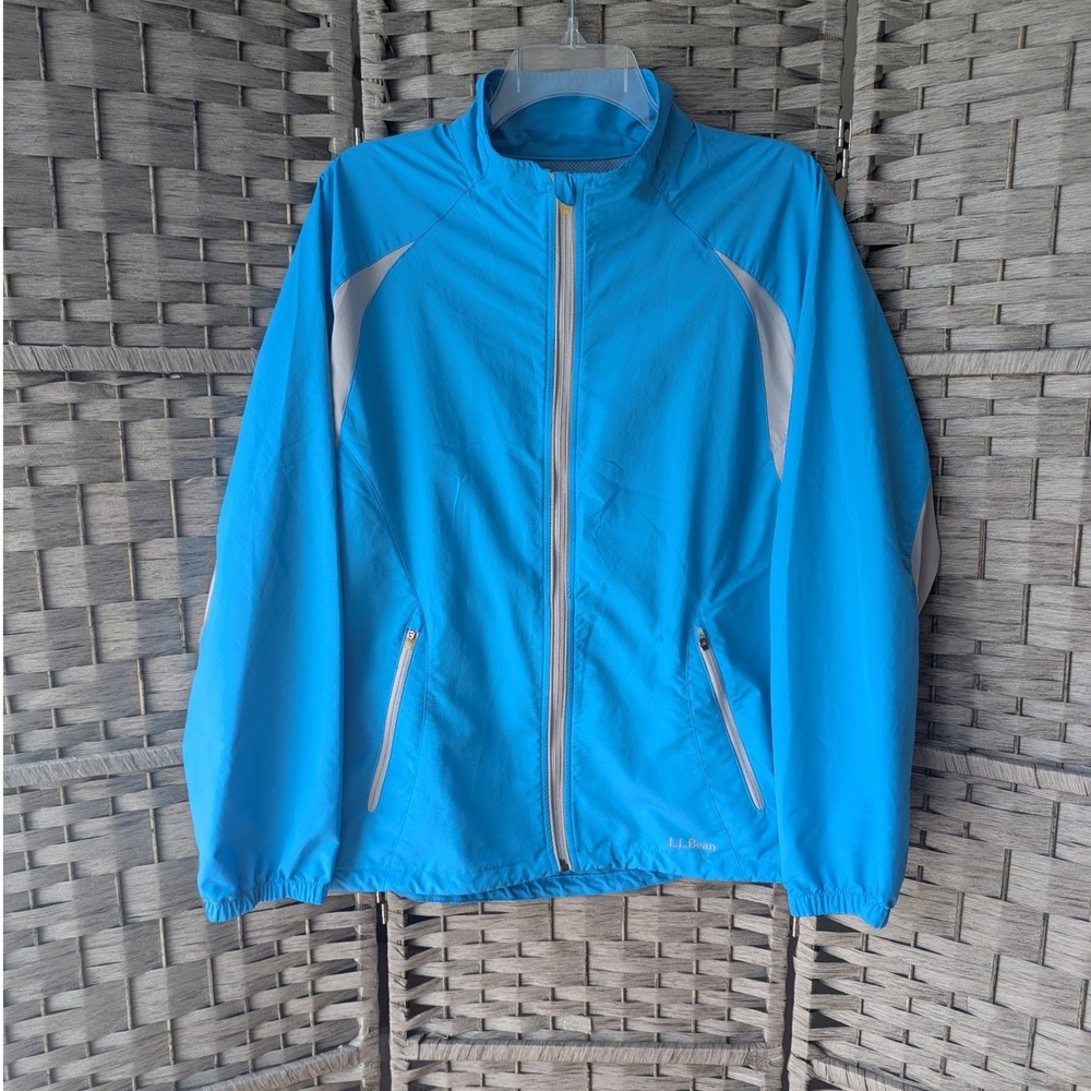L.L. Bean Windbreaker Jacket Blue Full Zip Activewear Womens XL Vented Outdoors